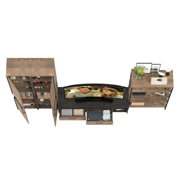 Стенки для гостиной, Шкаф-пенал-витрина с подсветкой с открытым стеллажом и тумбой для телевизора Трувор