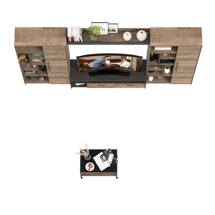 Стенки для гостиной, Модульная мебель для гостиной в стиле лофт Трувор № 142 с журнальным столиком