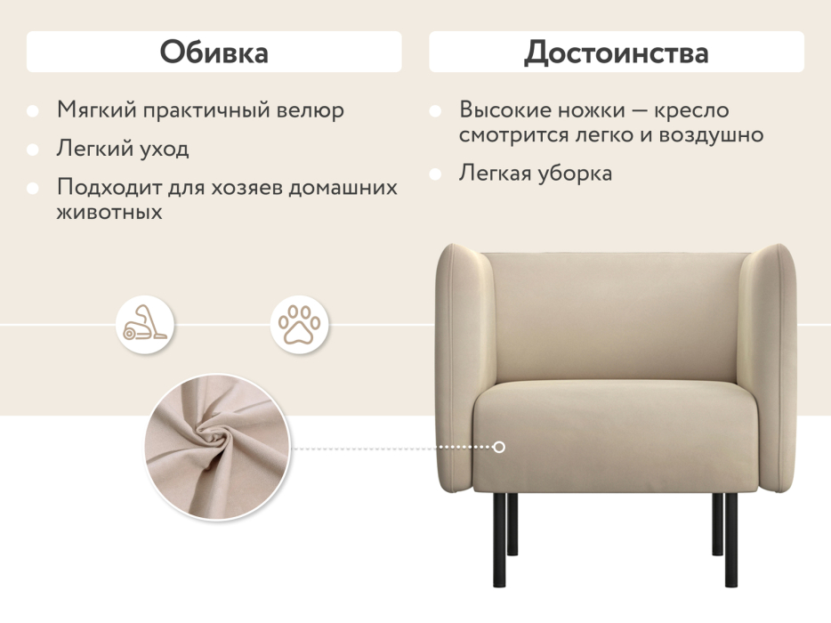 Кресло для отдыха, Кресло тканевое Рио, велюр