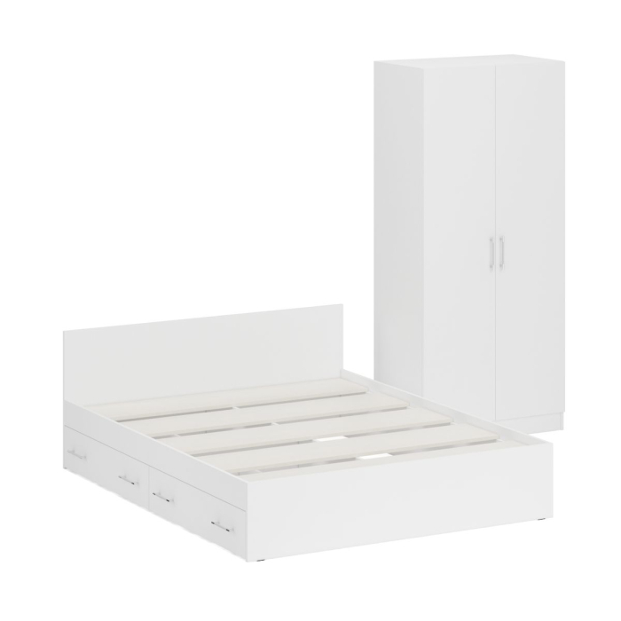 Спальные гарнитуры, Двуспальная Кровать с ящиками 1600 со шкафом для одежды 2-х створчатым Стандарт