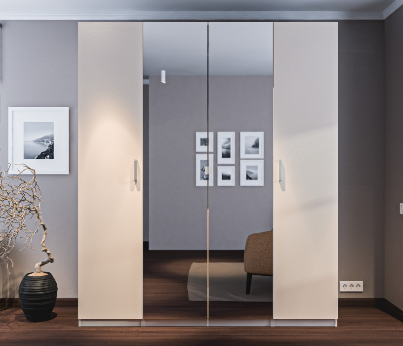 Для одежды, Шкаф четырехдверный МАКС с зеркалом Кашемир серый