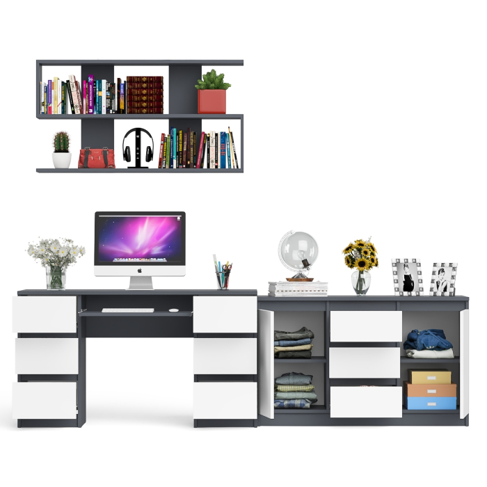 Домашние кабинеты, Двухтумбовый стол компьютерный с ящиками МС-2 с тумбой-комодом и полкой 1200 Мори