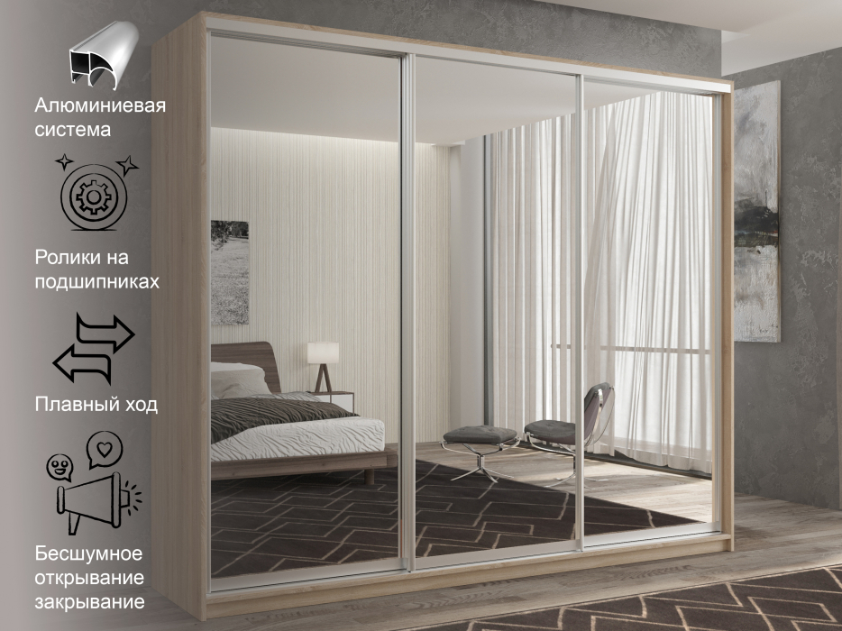 Шкафы-купе 3-х дверные, Шкаф-купе 3х дверный Кааппи 1 180х60