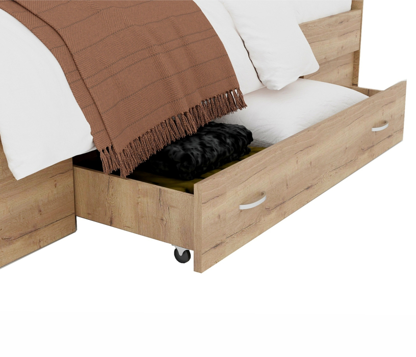 Двуспальные, Кровать Доминика с блоком и ящиком 140 (Дуб Золотой) с матрасом АСТРА