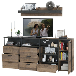 Два комода с ящиками с навесной полкой и комод с ящиком и дверкой в гостиную Трувор