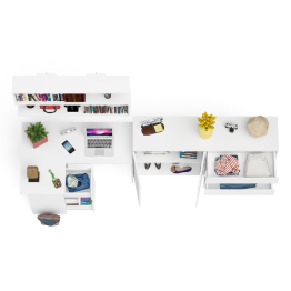 Угловой компьютерный стол с тремя ящиками Мори МС-16 левый с тумбой-комодом и книжной полкой