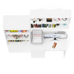 Рабочее место из стола компьютерного МС-1 левый со стеллажоми и настенной полкой Мори