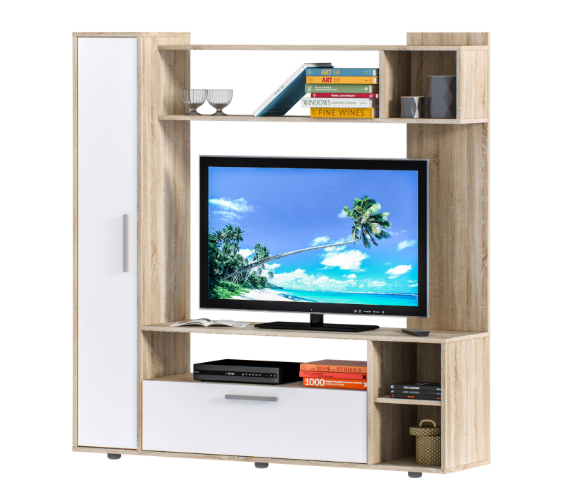 Стенки для гостиной, Стенка Ирен СБ-2302 Дуб Сонома/Белый.