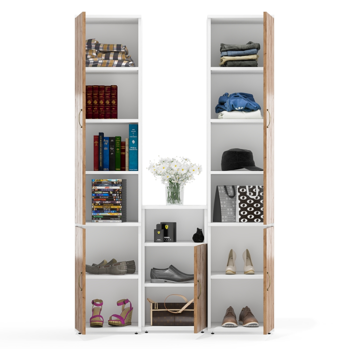 Домашние кабинеты, Тумба с дверкой и полкой внутри и два пенала пять полок каждый Лидер-8