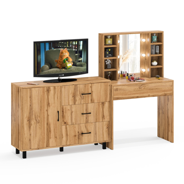 Туалетные столики, Туалетный столик с подсветкой 115 и комод с дверкой и 3-мя ящиками 122-1204