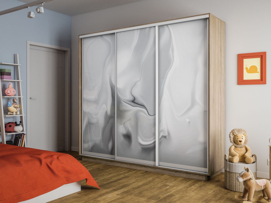 Шкафы-купе 3-х дверные, Шкаф-купе Экспресс 3-х дверный Фотопечать Шелк Стекла 240х60х240