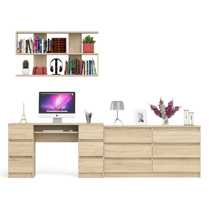 Домашние кабинеты, Стол компьютерный ящики слева и справа Мори МС-2 с комодом и полкой навесной