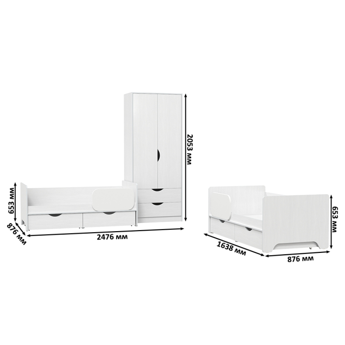 Для девочек, Кровати 004 в детскую для двоих детей Уна и шкаф для одежды