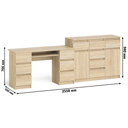 Двухтумбовый стол компьютерный МС-2 с ящиками и тумба-комод МК1200.4 Мори