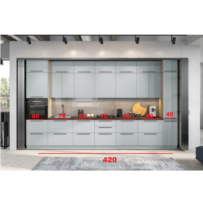 Кухонные гарнитуры, Кухня модульная Этна. Комплект 4.2 м, софт грей