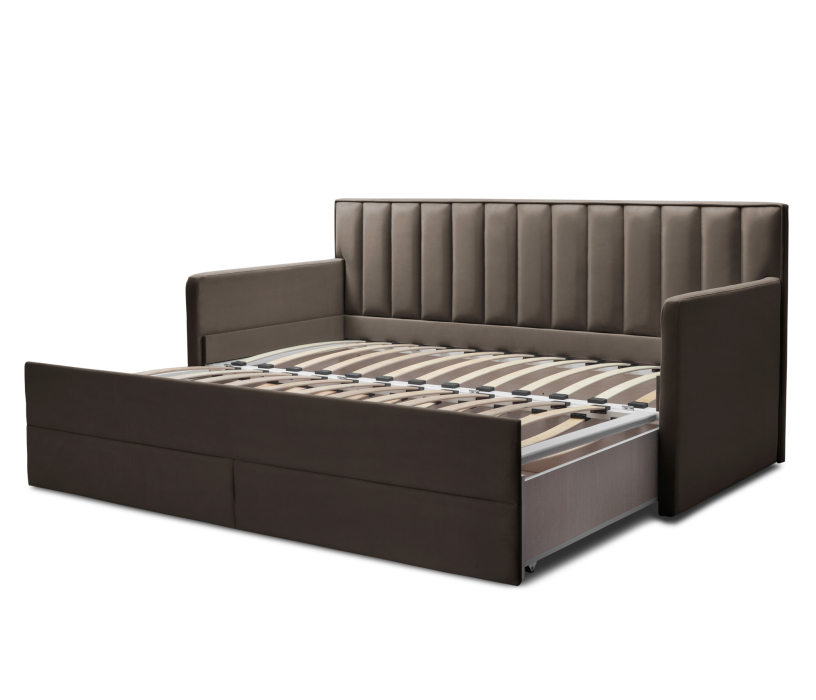 Мягкая кровать, Кровать с  дополнительным спальным местом  и боковинами Порше, микровелюр