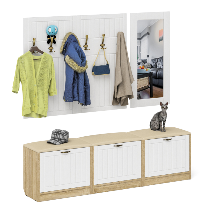 Прихожие, Набор мебели для прихожей из обувниц зеркала и вешалок П-6 № 03 МДФ фрезеровка прованс