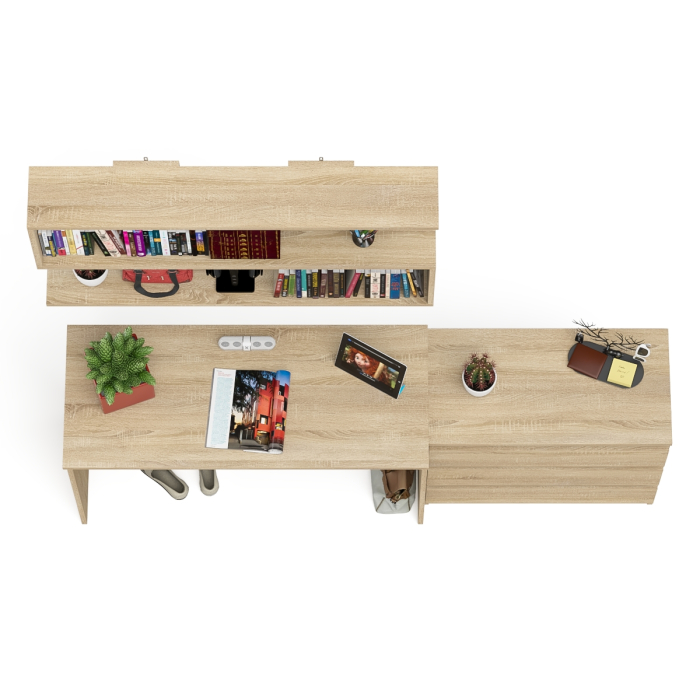 Прямые компьютерные столы, Комод три ящика Мори 800 с письменным столом 1200 и навесной полкой 1200