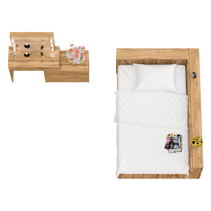 Спальные гарнитуры, Туалетный столик для спальни с подсветкой 110 и Ксения кровать 1200 с ящиками и прикроватный блок