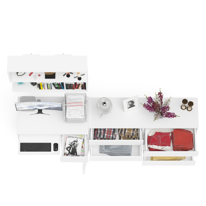 Домашние кабинеты, Комод шесть ящиков Мори МК1380.6 со столом с ящиком и дверкой справа и полка