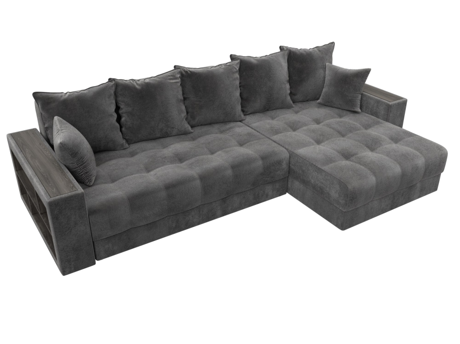 Диваны угловые в гостиную, Диван угловой с декором и полкой Лига-050 НПБ, велюр TOWER