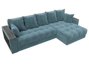 Диван угловой с декором и полкой Лига-050 НПБ, велюр SEVEN