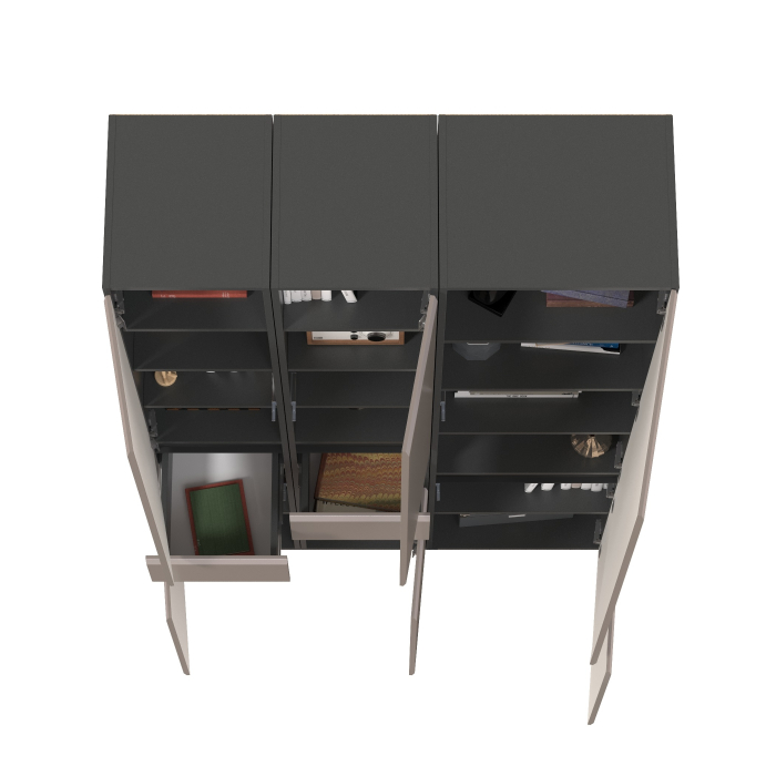 Шкафы распашные, Стенка из шкафов Сидней из двух шкафов с ящиком и одного шкафа-витрины