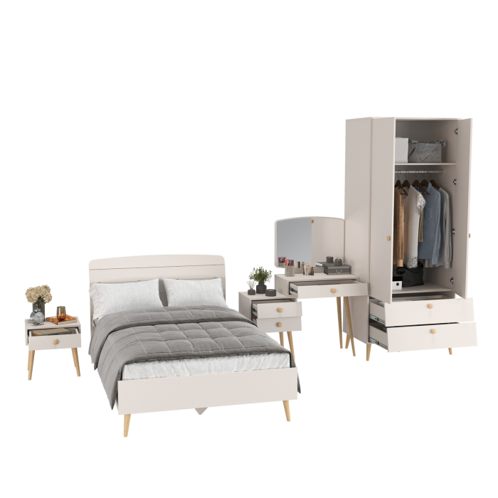 Спальные гарнитуры, Шкаф-комод Афина с трюмо и кроватью 1200 с прикроватной тумбочкой