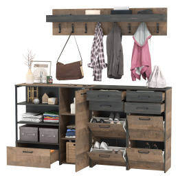 Две вешалки для одежды с полкой с двумя тумбами для обуви и комодом-тумбой с дверкой Трувор