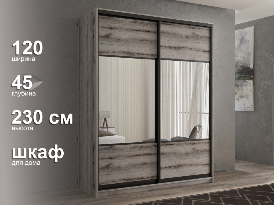 Шкафы-купе 2-х дверные, Шкаф-купе 2х дверный Кааппи 6 120х45