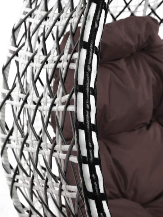 Подвесные кресла, Подвесное кресло КАПЛЯ ЛЮКС белая стойка двуцветное с ротангом