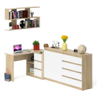 Домашние кабинеты, Тумба-комод МК1600.1 Мори с навесной книжной полкой и угловой компьютерный стол МС-16 правый