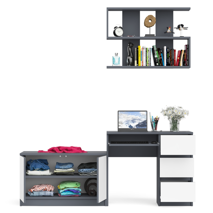 Прямые компьютерные столы, Открытая полка Мори 900 с компьютерным столом Мори МС-6 правый и тумбочкой с дверками