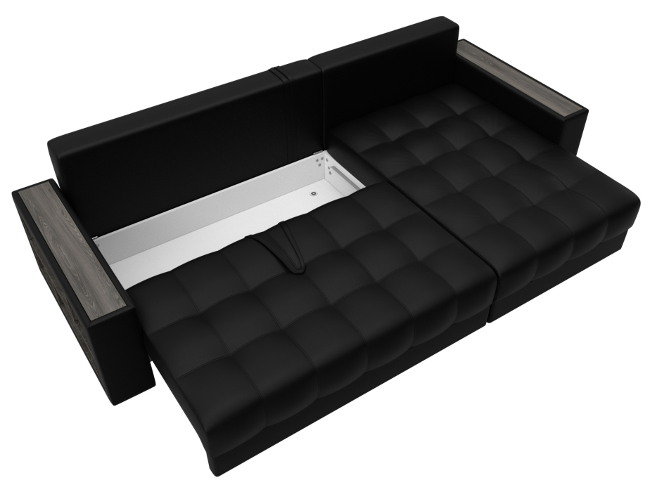 Диваны угловые в гостиную, Диван угловой с декором и полкой Лига-050 НПБ, экокожа GRIFON