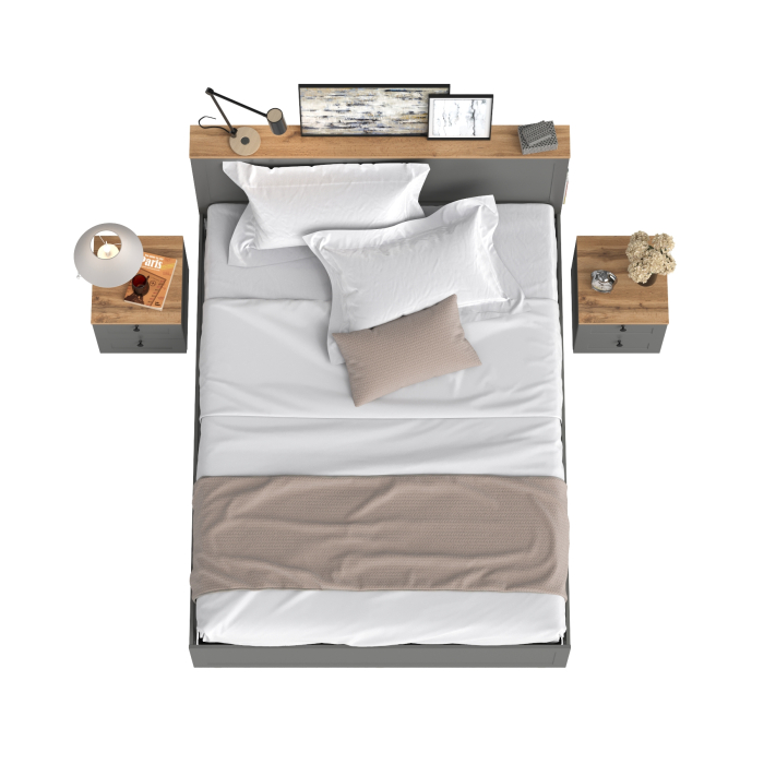 Спальные гарнитуры, Двухспальная кровать с ортопедическим основанием и две прикроватных тумбочки Остин