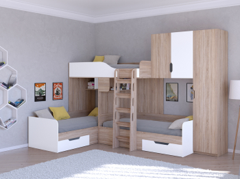 Кровать двухъярусная Трио/2 Дуб Сонома