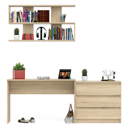 Комод три ящика Мори 800 с письменным столом 1200 и навесной полкой 1200