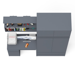 Стол однотумбовый Мори МС-1 левый с полкой навесной и комодом-шкафом с антресолью