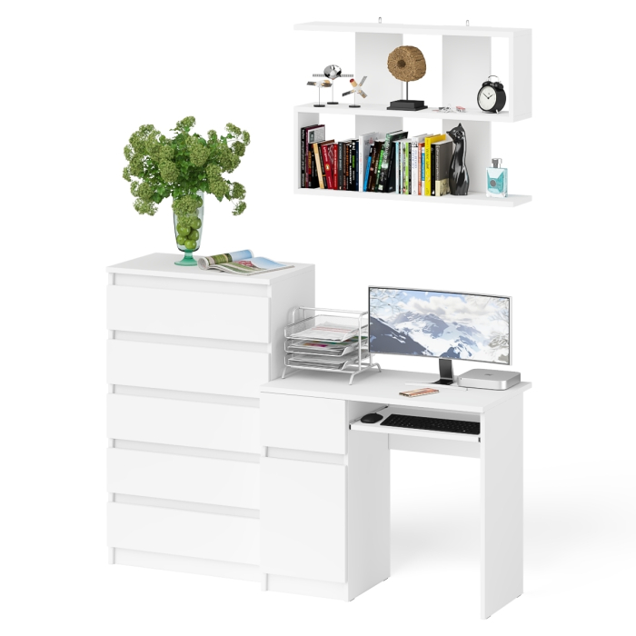 Прямые компьютерные столы, Стол компьютерный Мори с тумбой слева с высоким комодом МК700-5 и полкой 900