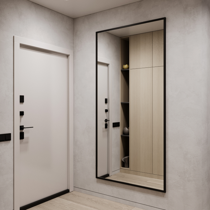 Зеркала в спальню, Дизайнерское настенное напольное зеркало GENGLASS Halfeo XL в металлической раме