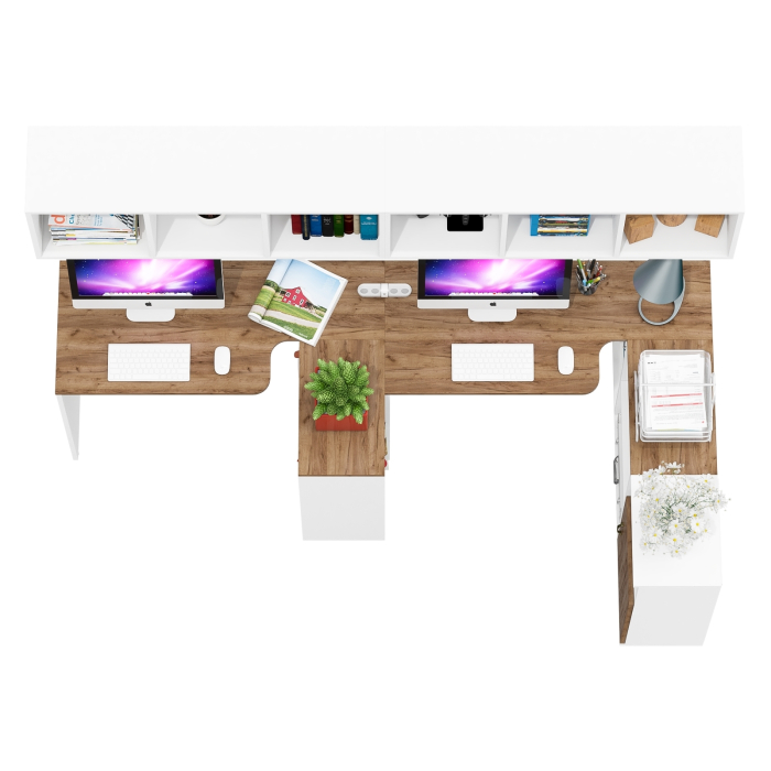 Домашние кабинеты, Мебель для домашнего офиса Лидер-8 из столов-трансформеров с навесными полками и тумбы с нишей