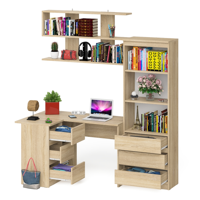 Домашние кабинеты, Уголок школьника Мори с угловым столом и полкой и стеллажом