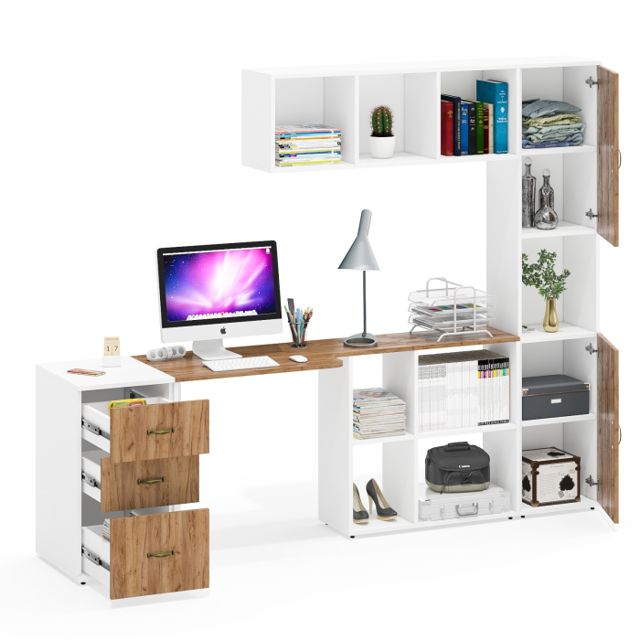 Домашние кабинеты, Мебель в рабочий кабинет Лидер-8 из стола с полкой и пенала с тумбой с ящиками