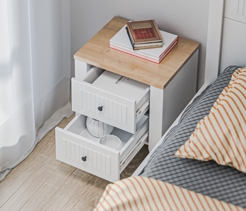 Спальные гарнитуры, Спальня Монтана Белый Альпийский,Дуб Гамильтон/МДФ Дуб Белый