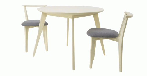 Стол Сканди К 90 слоновая кость со стульями Франк слоновая кость рогожка серый