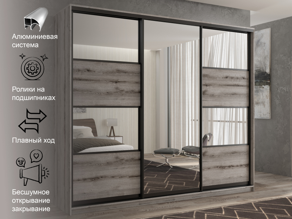 Шкафы-купе 3-х дверные, Шкаф-купе 3х дверный Кааппи 5 180х60