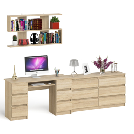 Стол компьютерный ящики слева и справа Мори МС-2 с комодом и полкой навесной