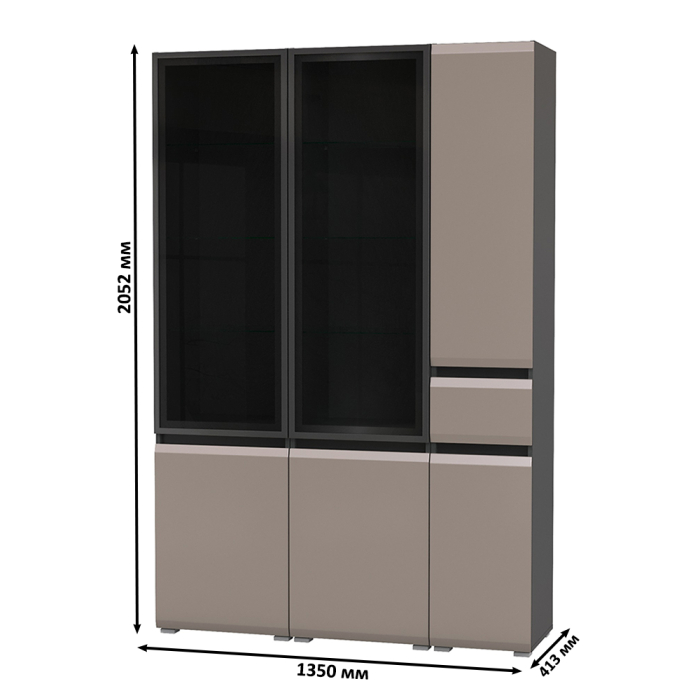 Шкафы распашные, Горка для гостиной Сидней из шкаф-витрина 2 штуки и шкаф с ящиком 13.202