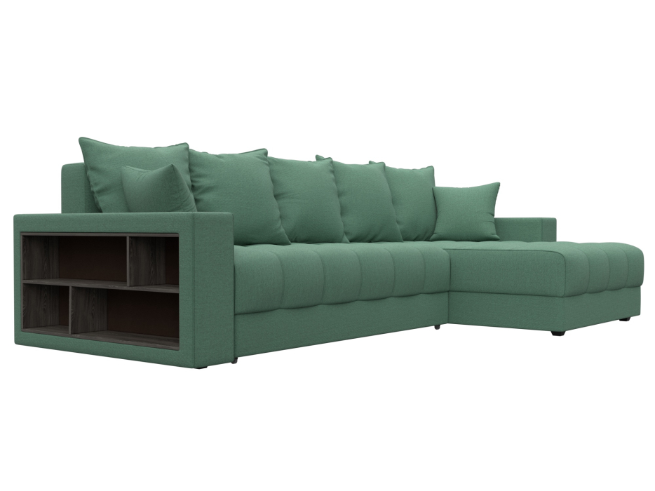 Диваны угловые в гостиную, Диван угловой с декором и полкой Лига-050 НПБ, рогожка Амур