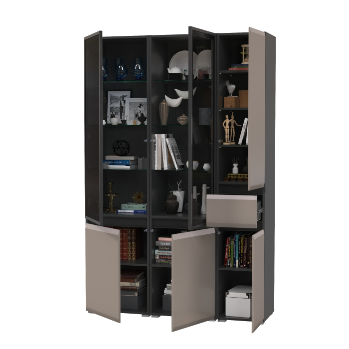 Шкафы распашные, Горка для гостиной Сидней из шкаф-витрина 2 штуки и шкаф с ящиком 13.202